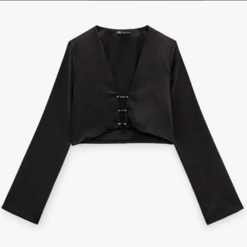 Zara | Cropped Black Satin Effect Blouse